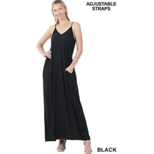 V-Neck Cami Maxi Dress w/ Pockets