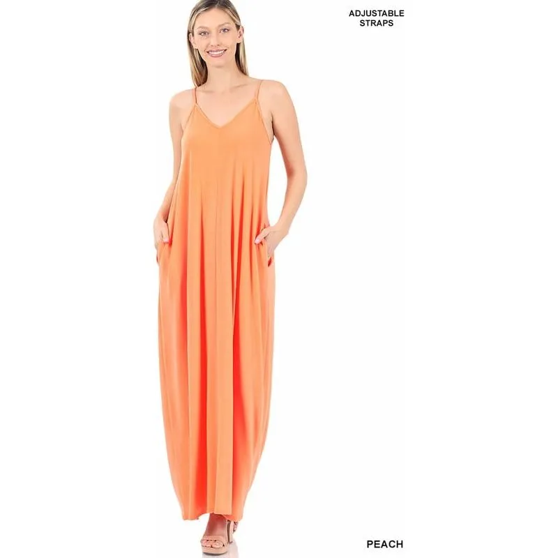 V-Neck Cami Maxi Dress w/ Pockets