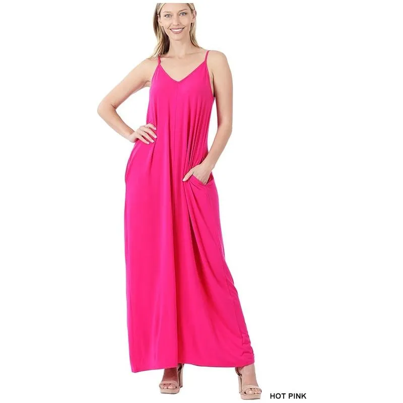 V-Neck Cami Maxi Dress w/ Pockets