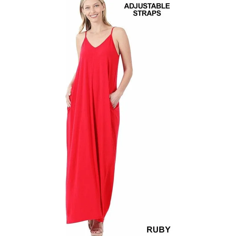 V-Neck Cami Maxi Dress w/ Pockets