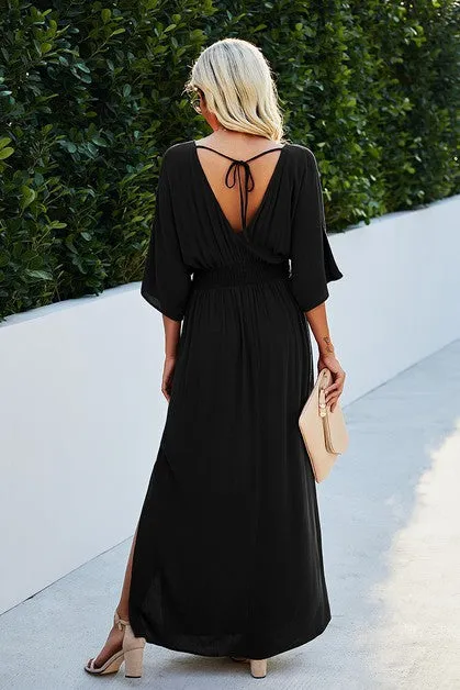 V-Neck Dolman Sleeves Maxi Dress