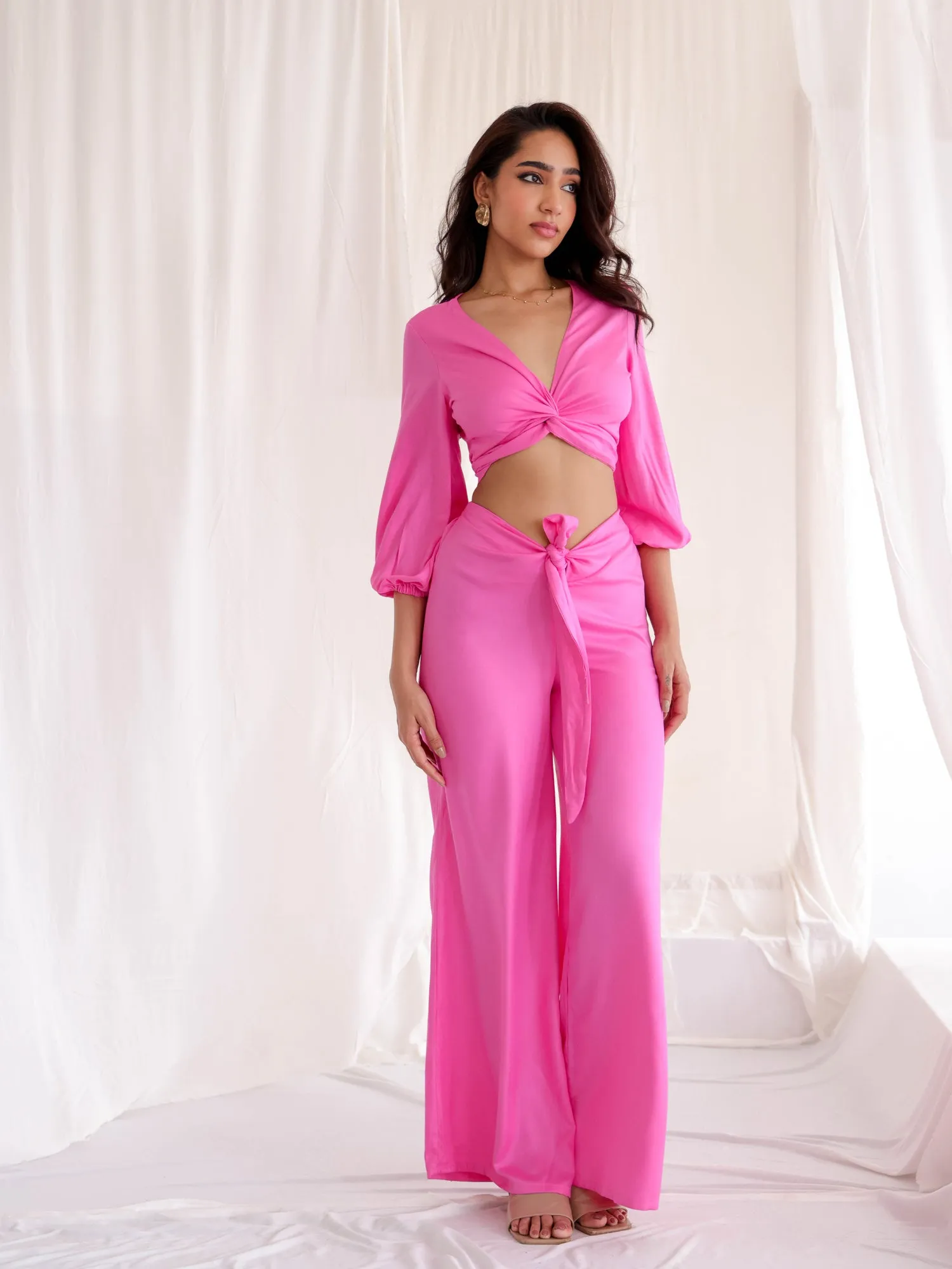 V Neck Front Tieup Long Sleeve Top