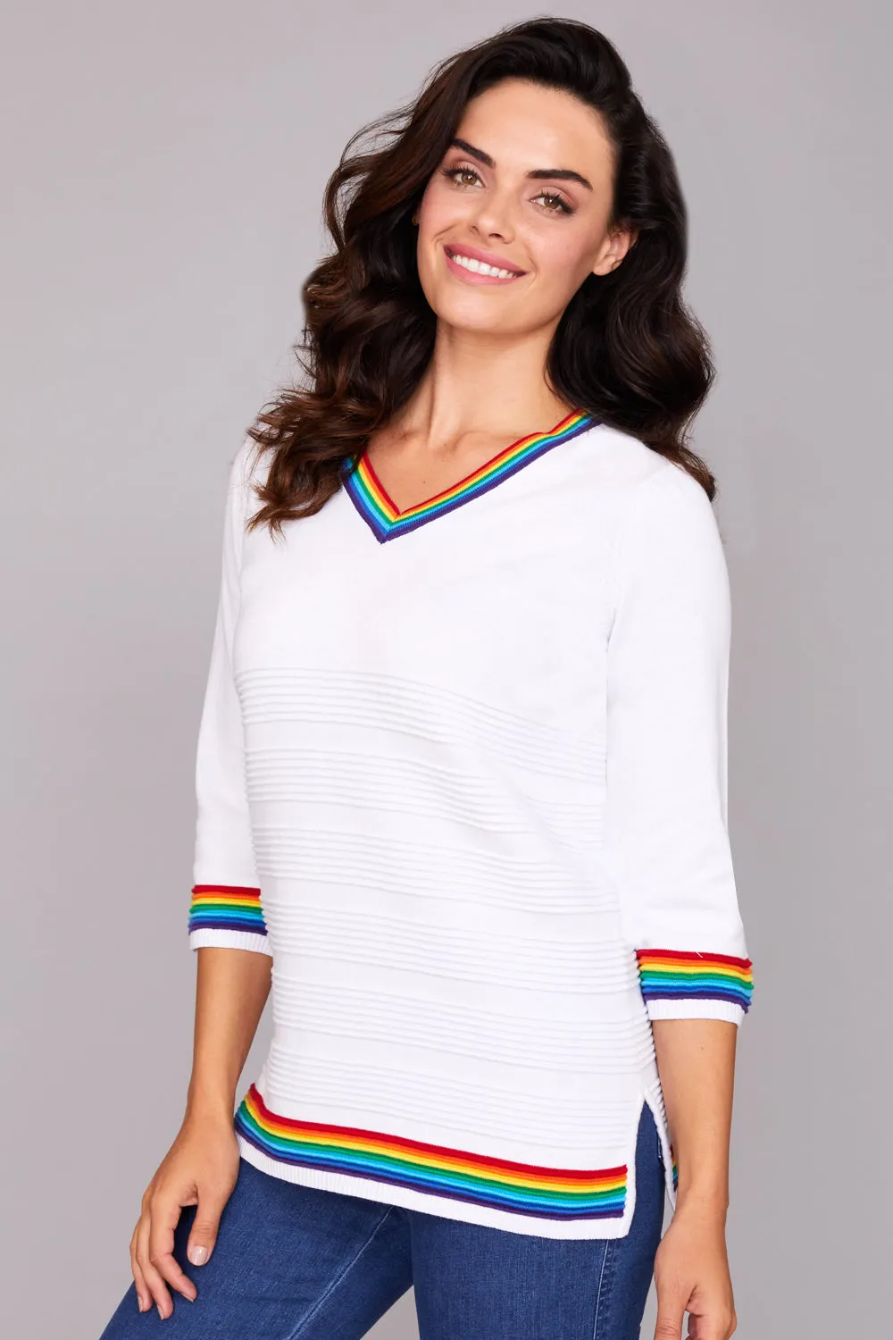 V Neck Rainbow Knit Top: FINAL SALE