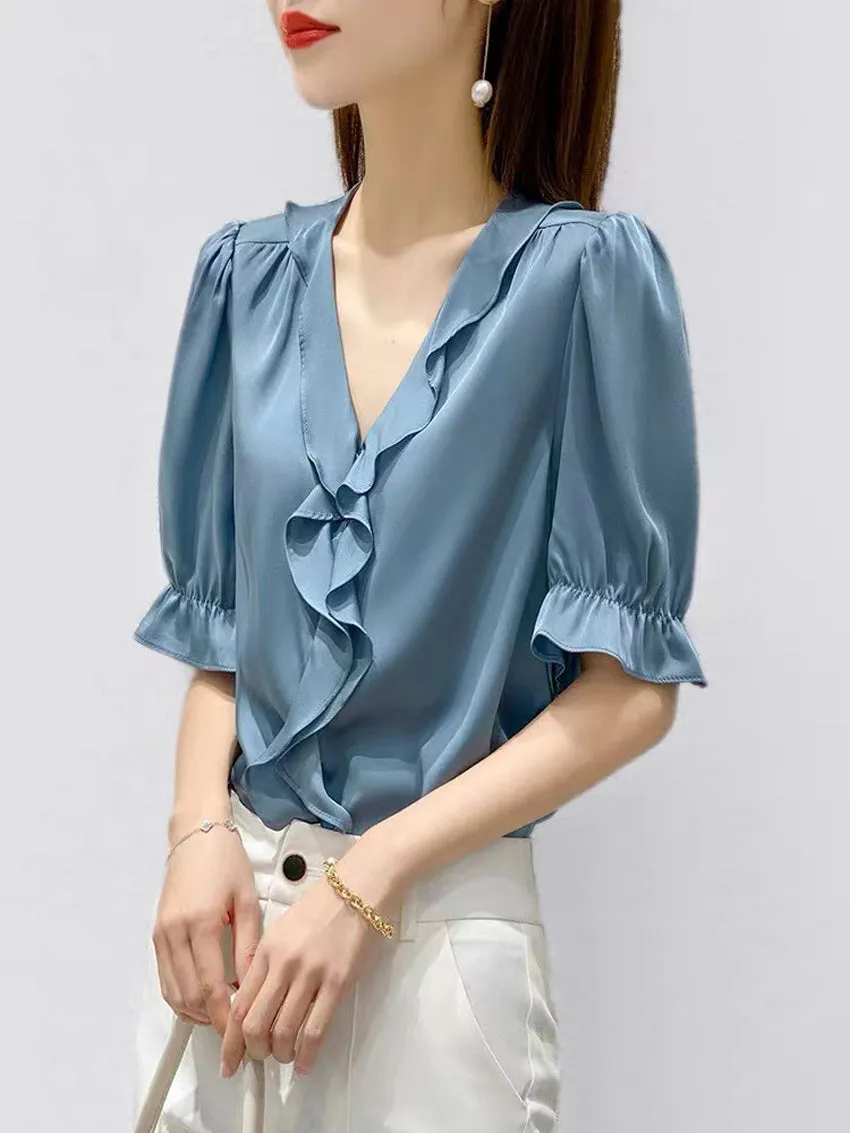 V-neck Ruffle Accent Top