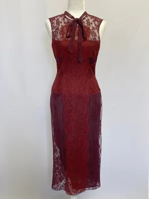 Valentino Womens Lace Silk-Blend Midi Dress