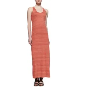 Vince Sleeveless Striped Racerback Maxi Dress, Heather Chili