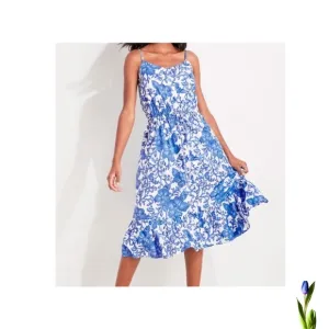 Vineyard Vines Morada Floral blue and white Midi Dress Size Medium
