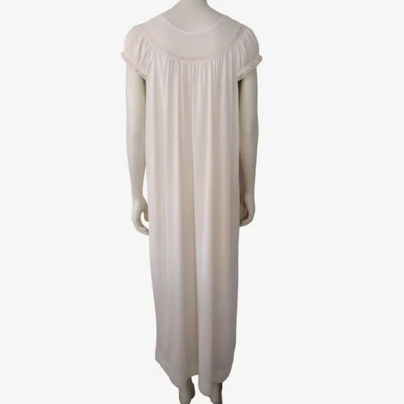 Vintage 1980s JcPenny Light Pink Nylon Floral Embroidered Nightgown