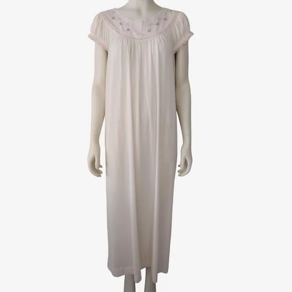 Vintage 1980s JcPenny Light Pink Nylon Floral Embroidered Nightgown
