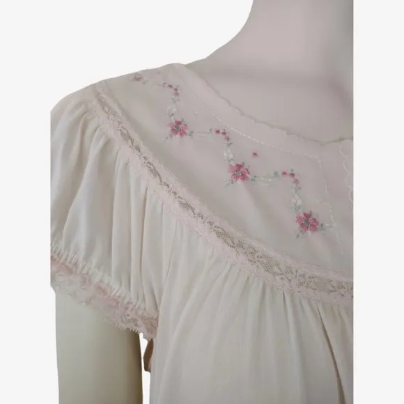 Vintage 1980s JcPenny Light Pink Nylon Floral Embroidered Nightgown