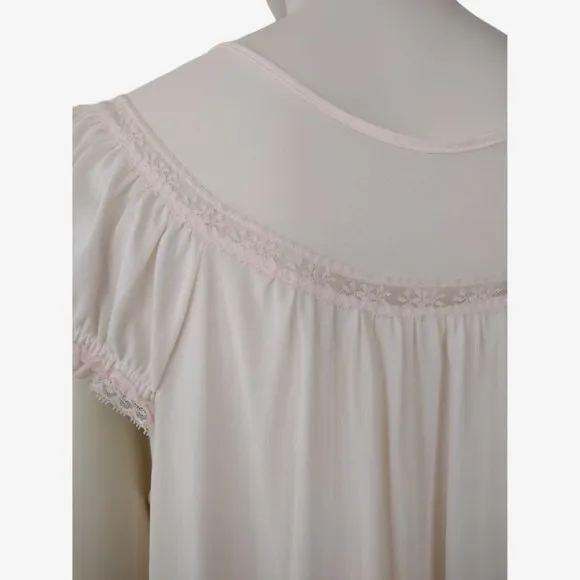 Vintage 1980s JcPenny Light Pink Nylon Floral Embroidered Nightgown