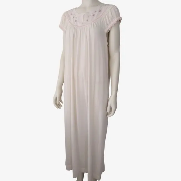 Vintage 1980s JcPenny Light Pink Nylon Floral Embroidered Nightgown
