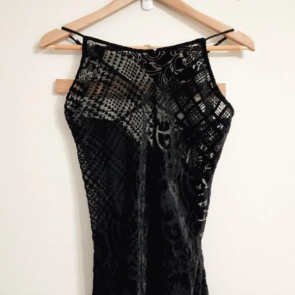 Vtg90's Victorias Secret Black Lace Velvet Nightgown S Fairy Grunge Whims Goth