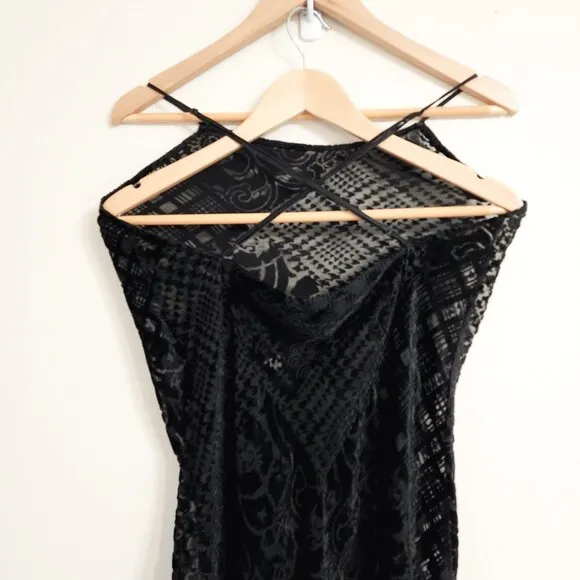 Vtg90's Victorias Secret Black Lace Velvet Nightgown S Fairy Grunge Whims Goth