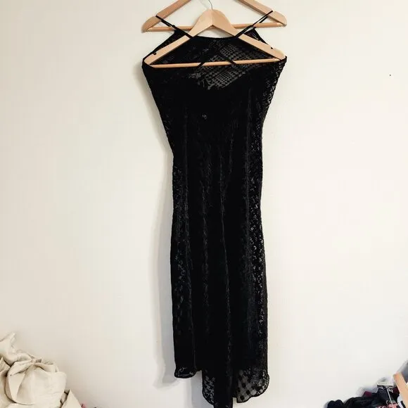 Vtg90's Victorias Secret Black Lace Velvet Nightgown S Fairy Grunge Whims Goth