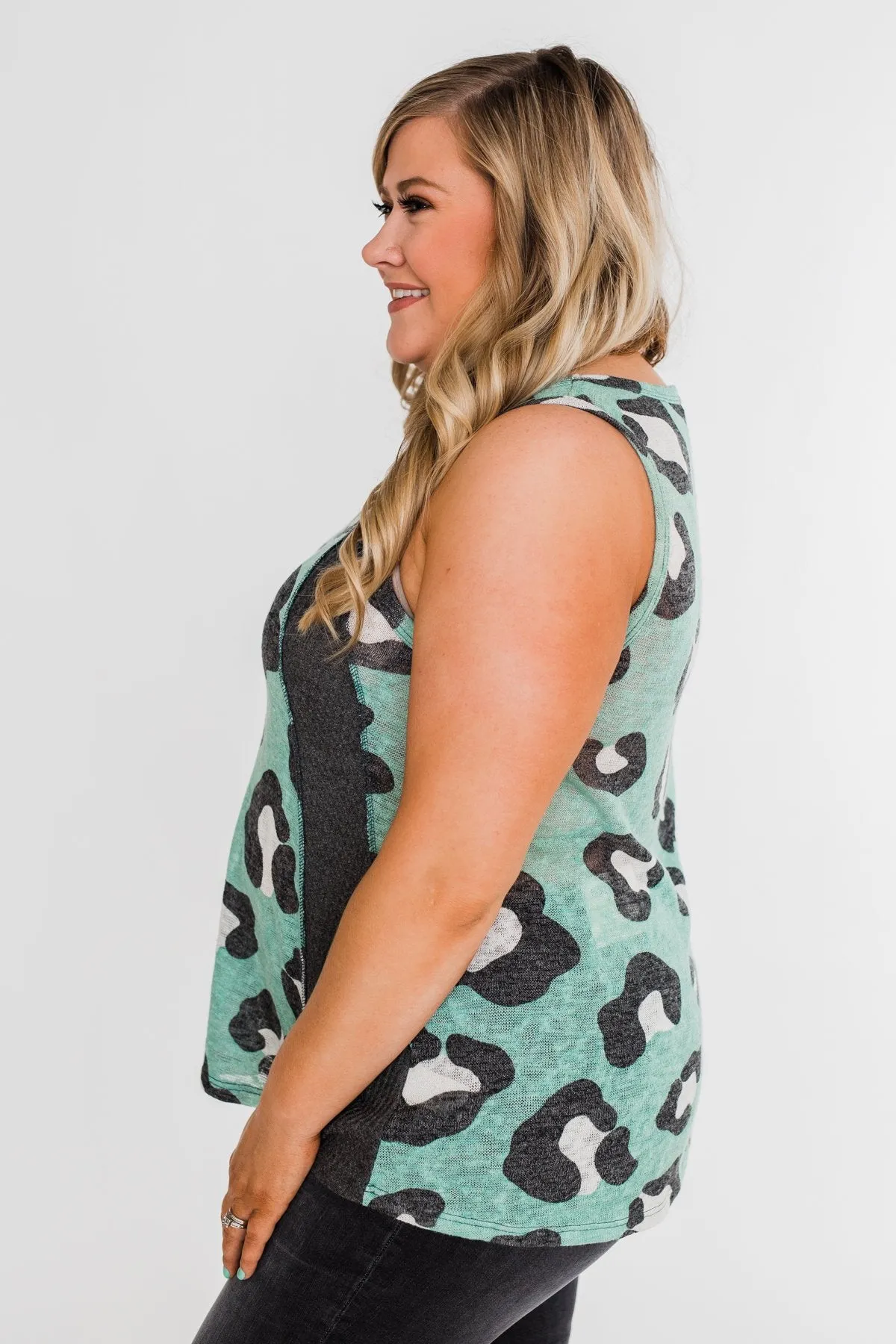 Walk On The Wild Side Tank Top- Charcoal & Teal