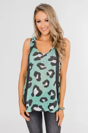 Walk On The Wild Side Tank Top- Charcoal & Teal