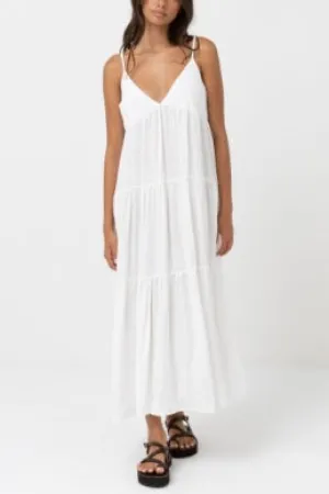White Classic Tiered Midi Dress