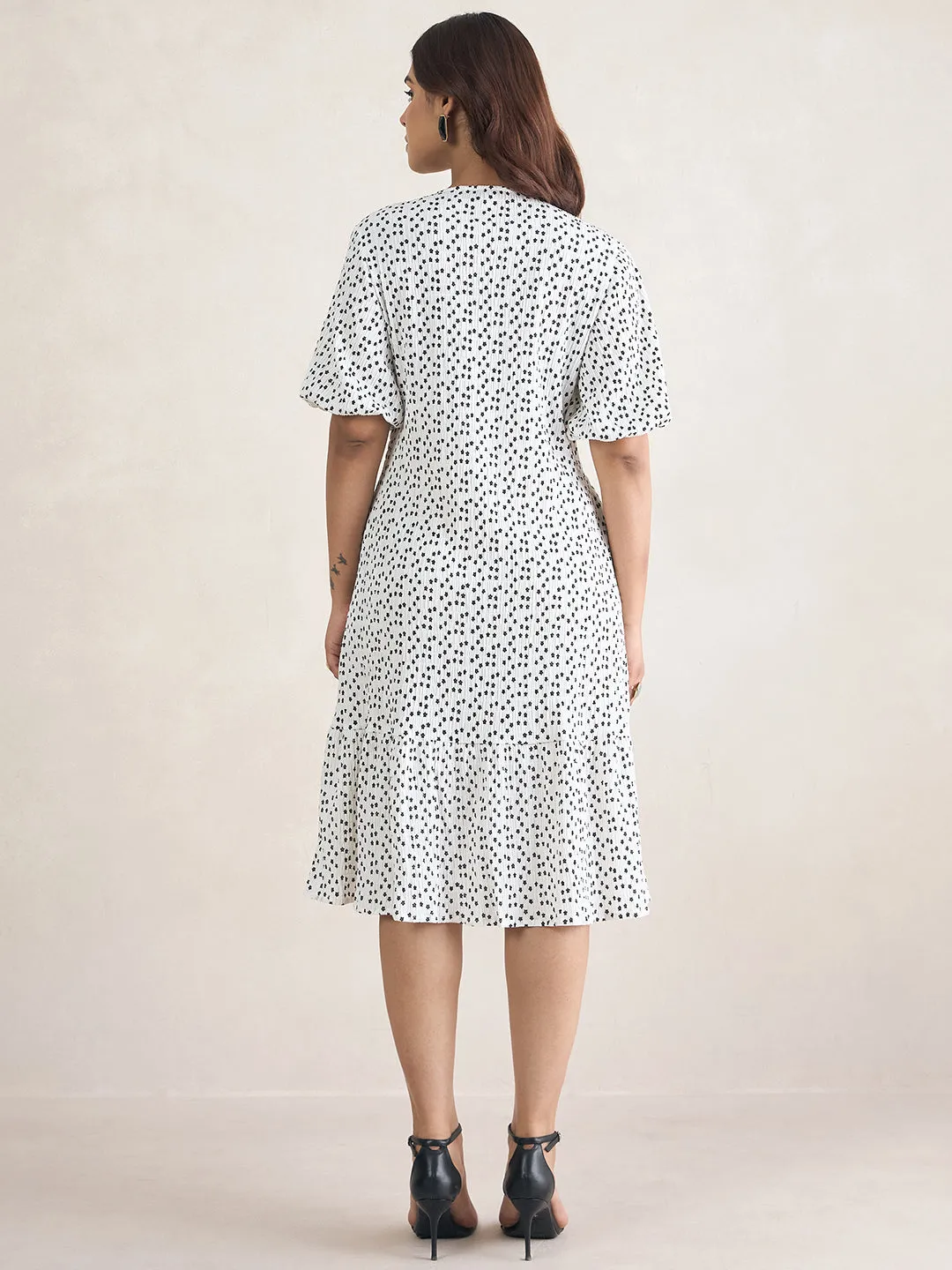 White Ditsy Floral Button Down Midi Dress