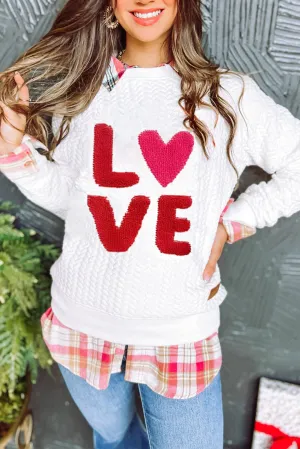White Merry And Bright Cable Knit Pullover Sweatshirt