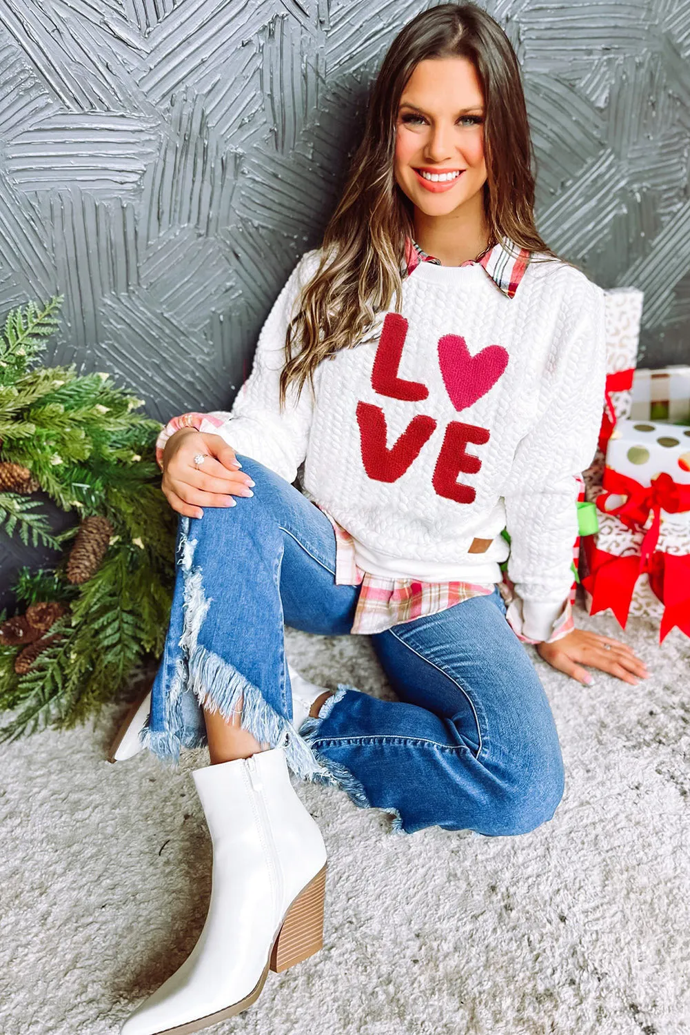 White Merry And Bright Cable Knit Pullover Sweatshirt