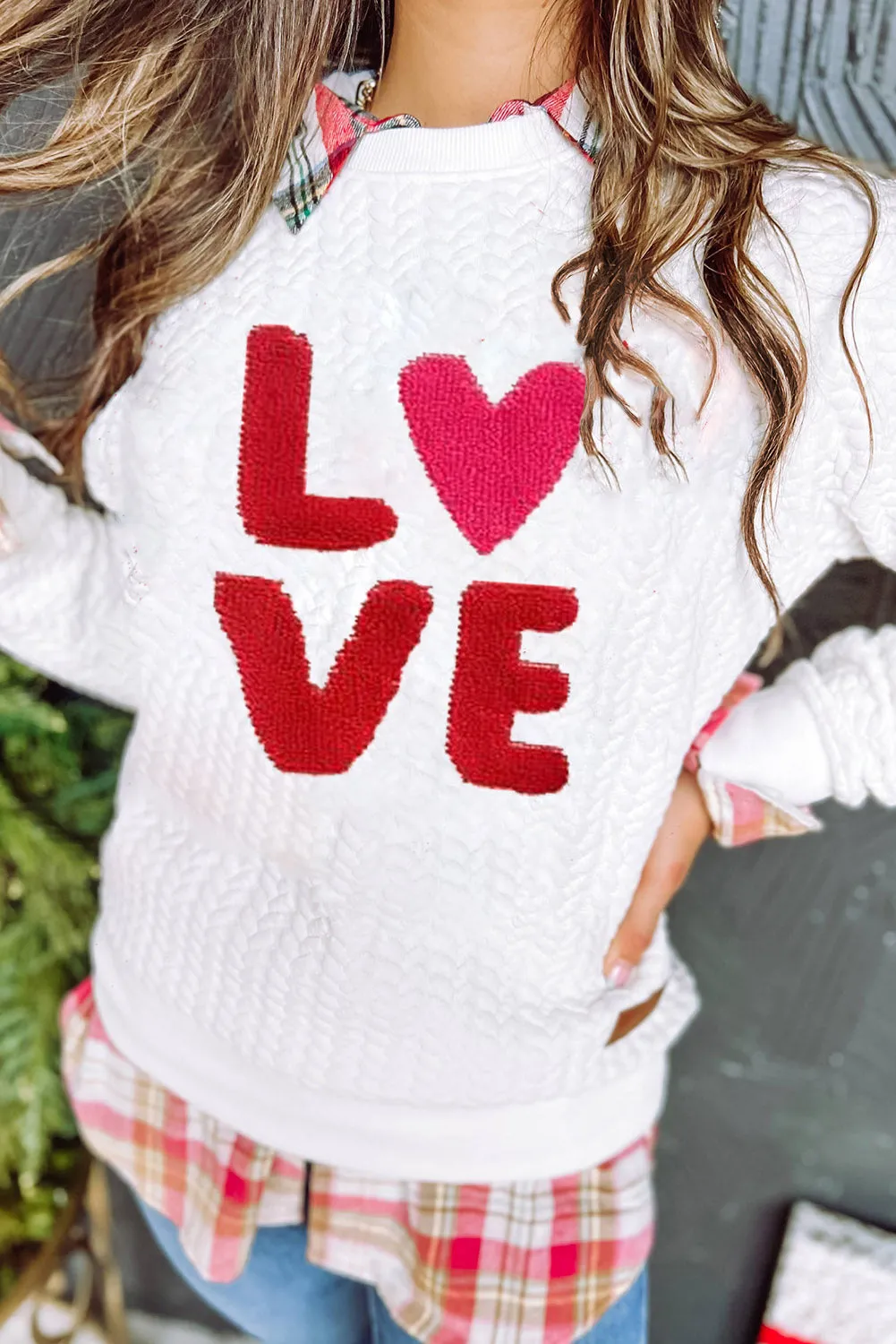 White Merry And Bright Cable Knit Pullover Sweatshirt