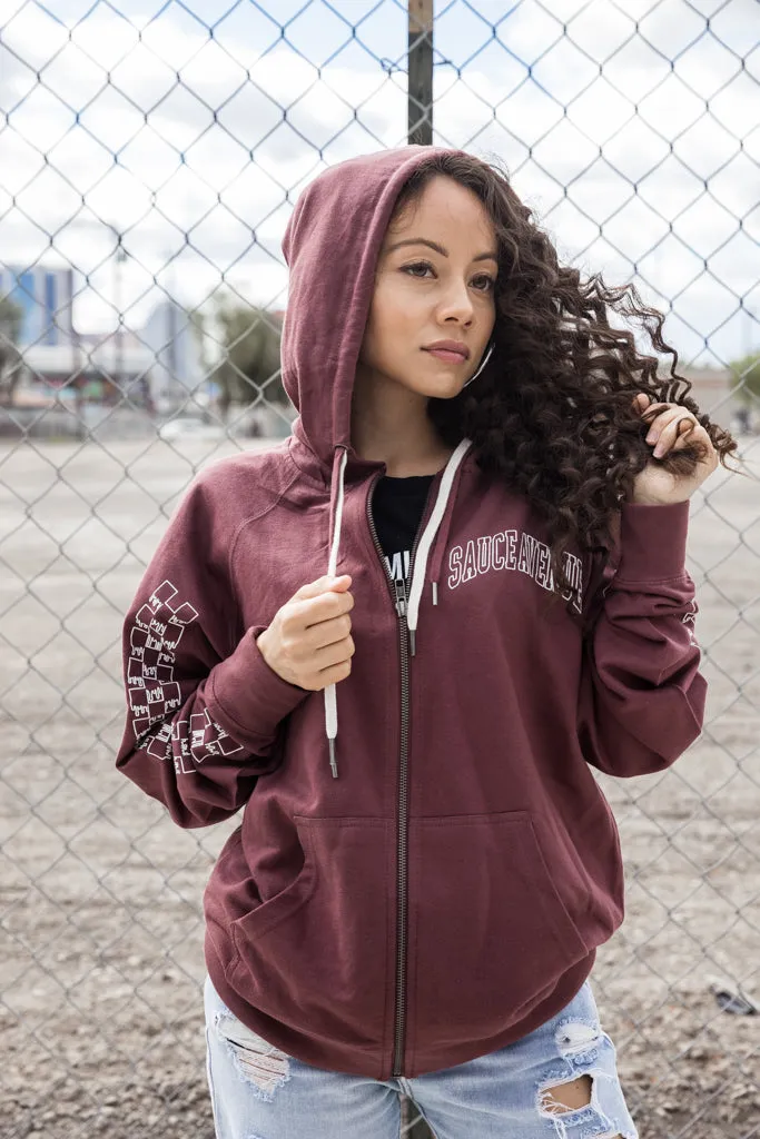 White Outline SA Curve | Port Zip Up Jacket (Outline Checkered Drippin Sleeves)