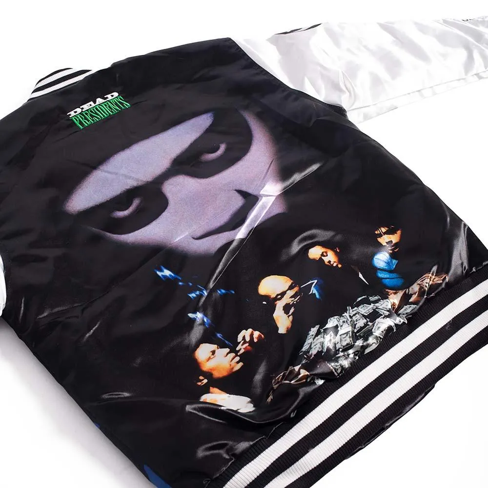 White/Black Dead Presidents Satin Jacket With Sleeve Logos