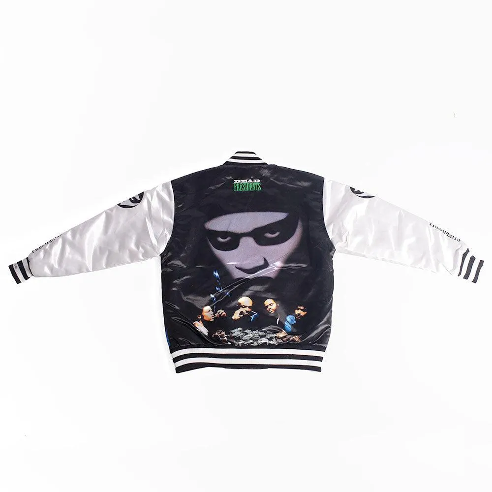 White/Black Dead Presidents Satin Jacket With Sleeve Logos