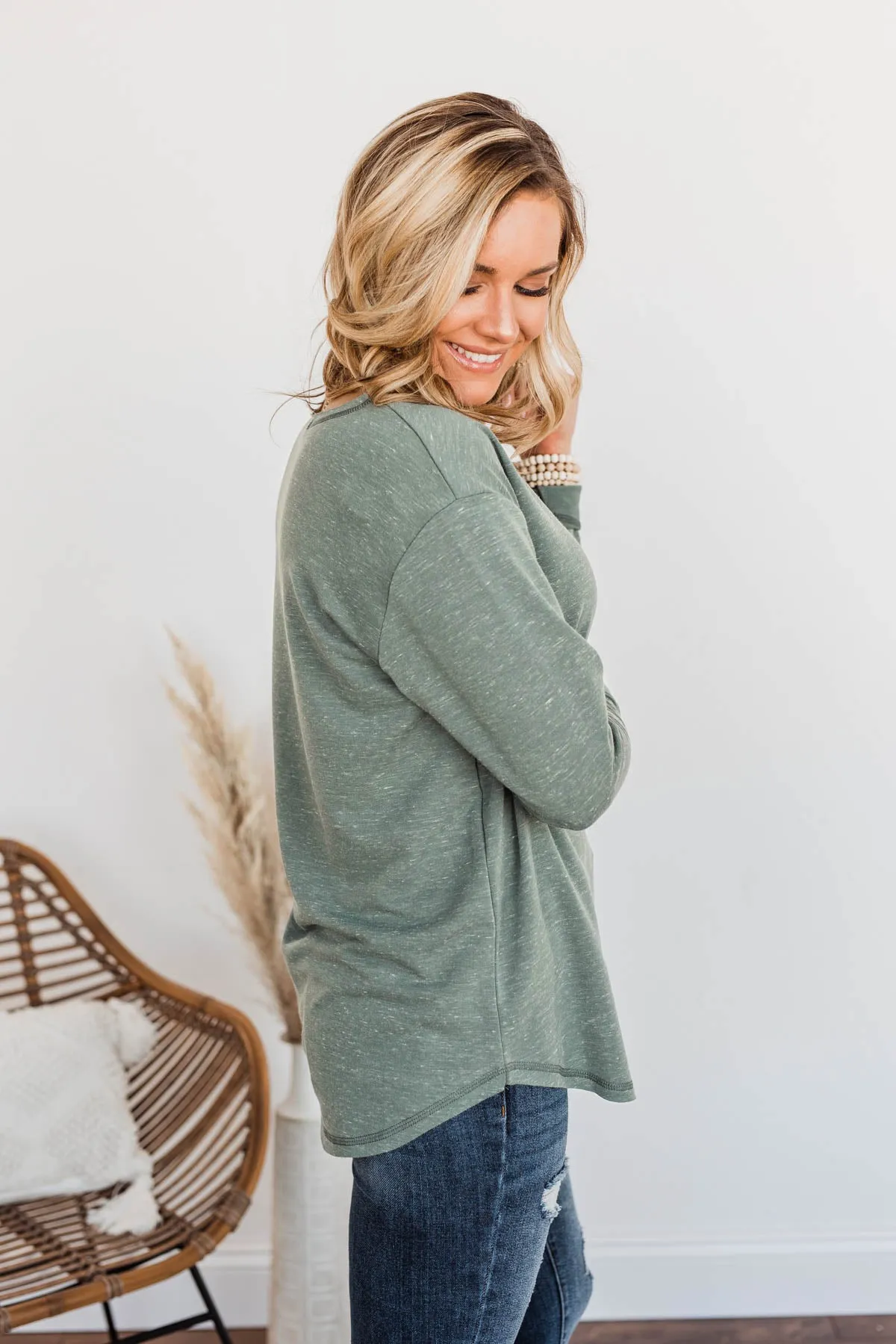 Winning Back Happiness V-Neck Top- Olive