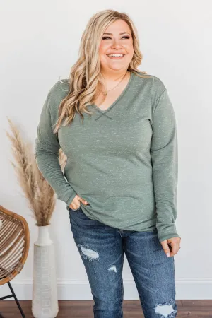 Winning Back Happiness V-Neck Top- Olive
