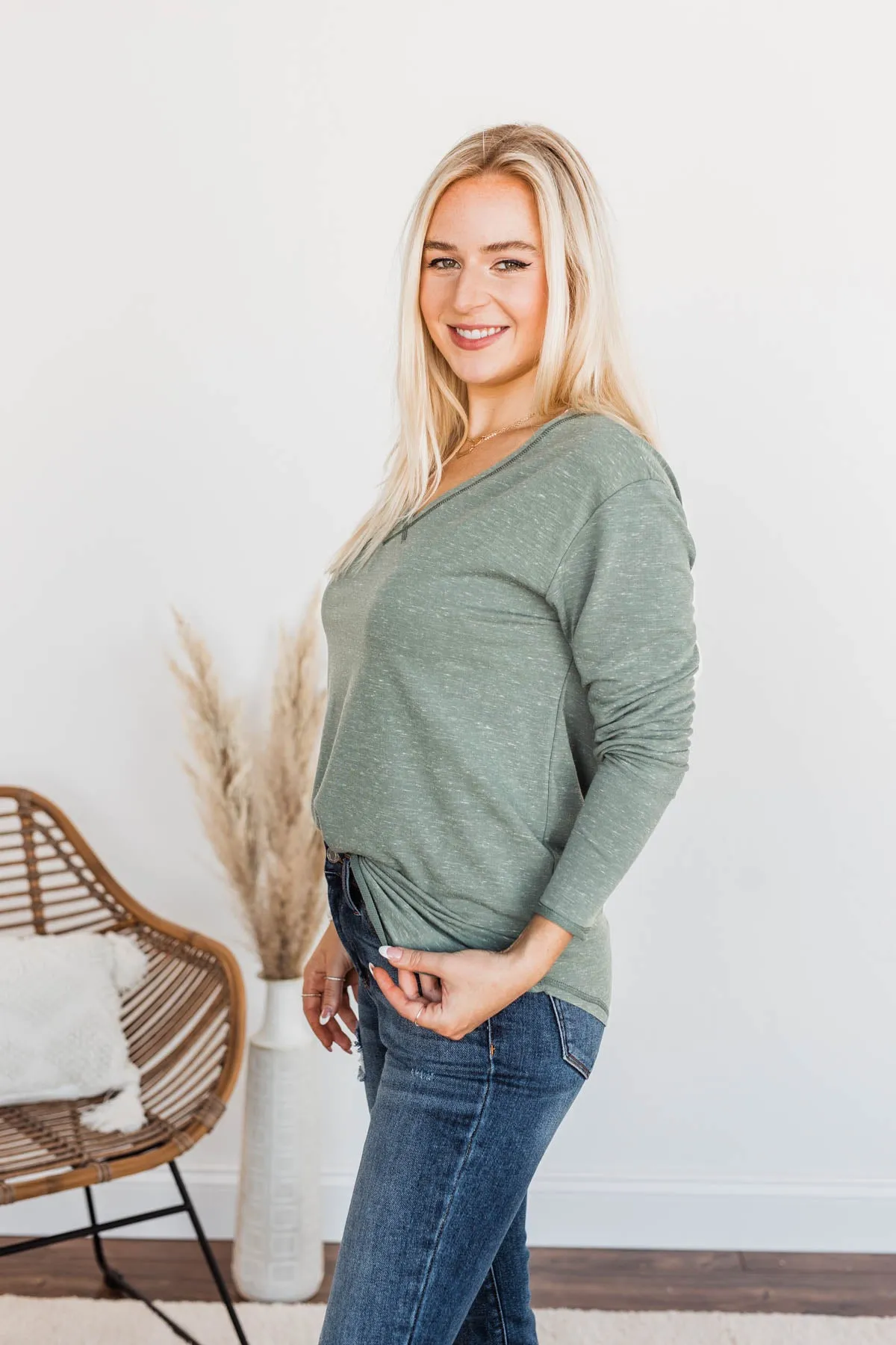 Winning Back Happiness V-Neck Top- Olive