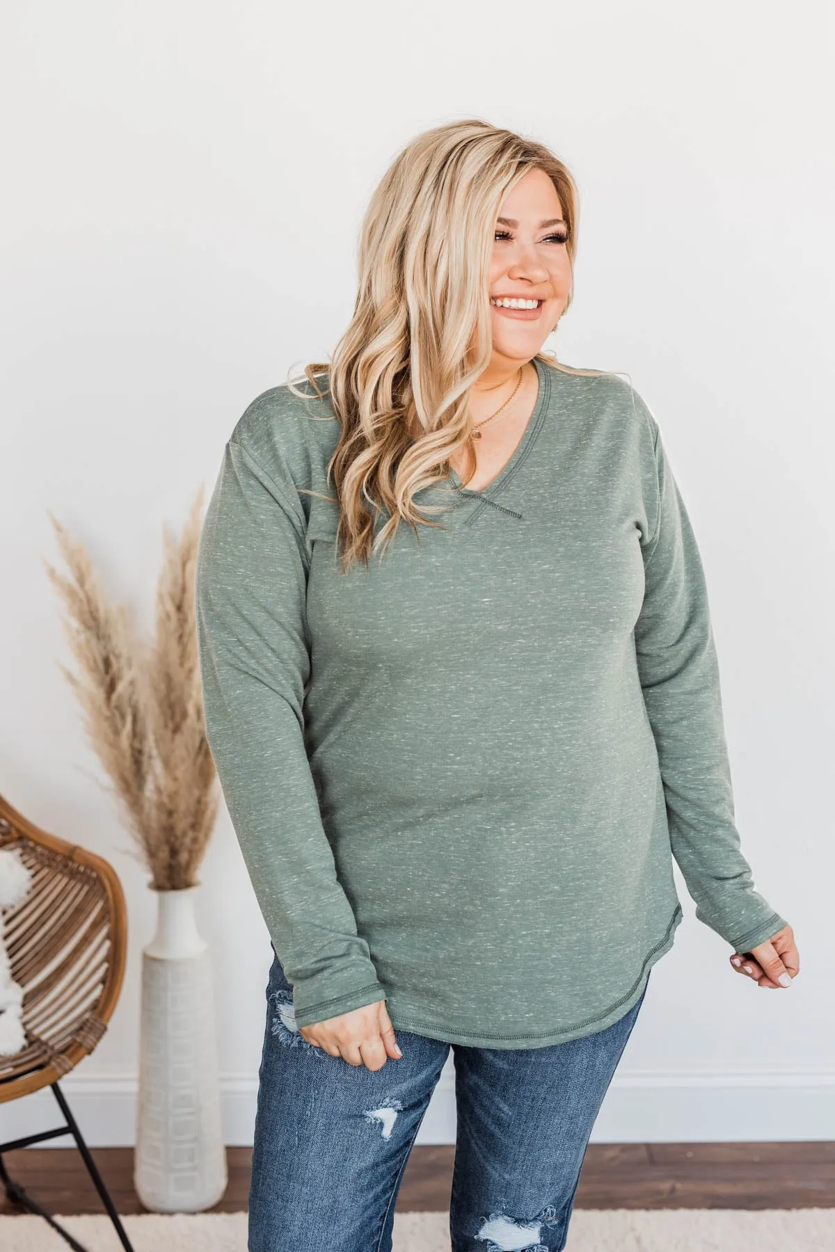 Winning Back Happiness V-Neck Top- Olive