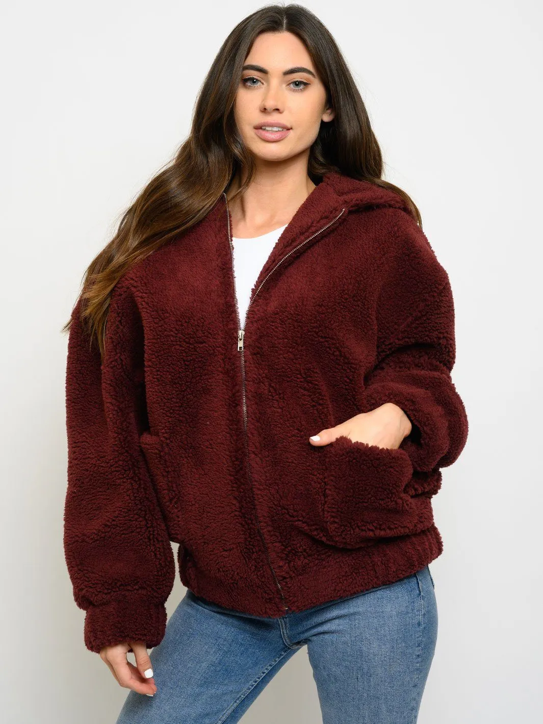 WOMEN'S FUZZY HOODIE JACKET