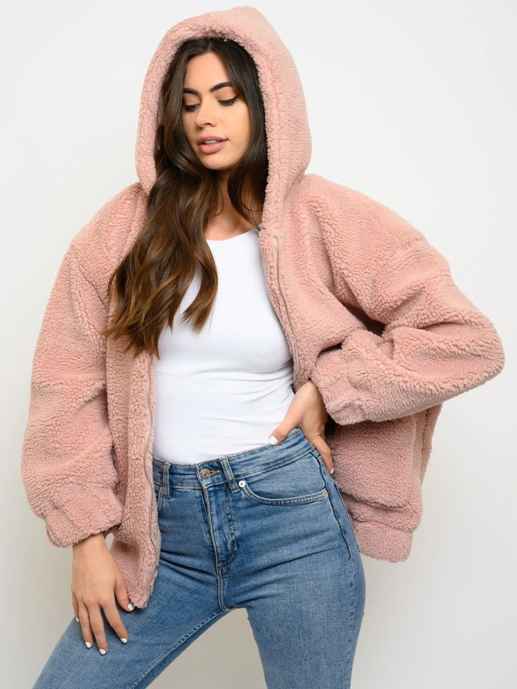 WOMEN'S FUZZY HOODIE JACKET