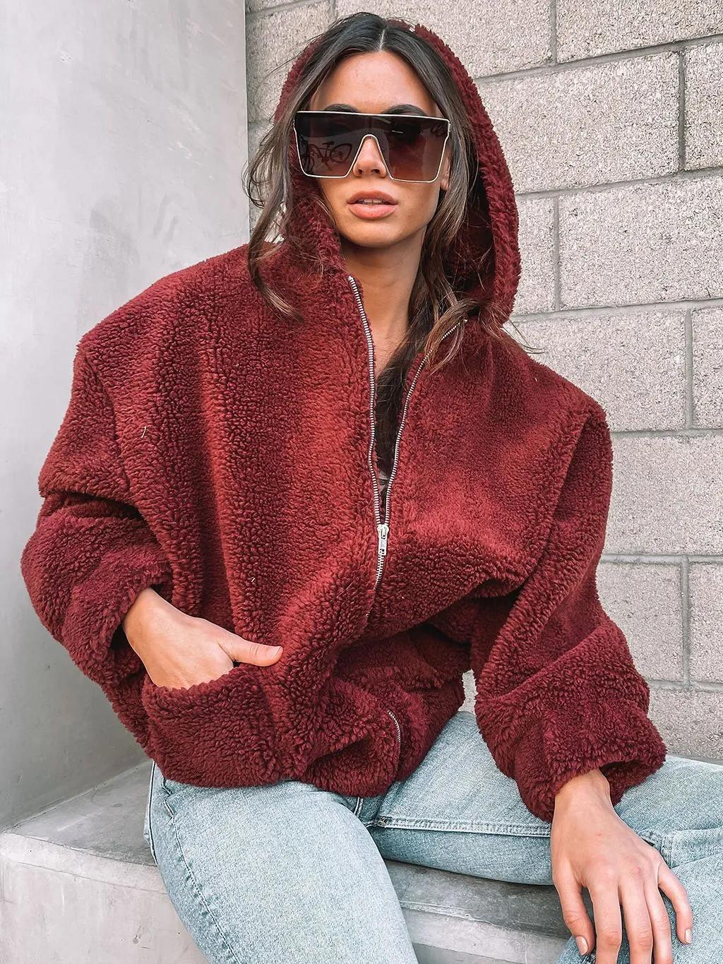 WOMEN'S FUZZY HOODIE JACKET