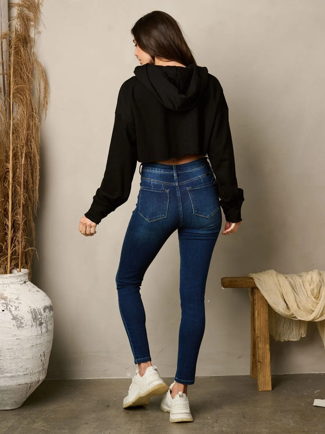 WOMEN'S LONG SLEEVE ZIP UP HOODED CROP JACKET
