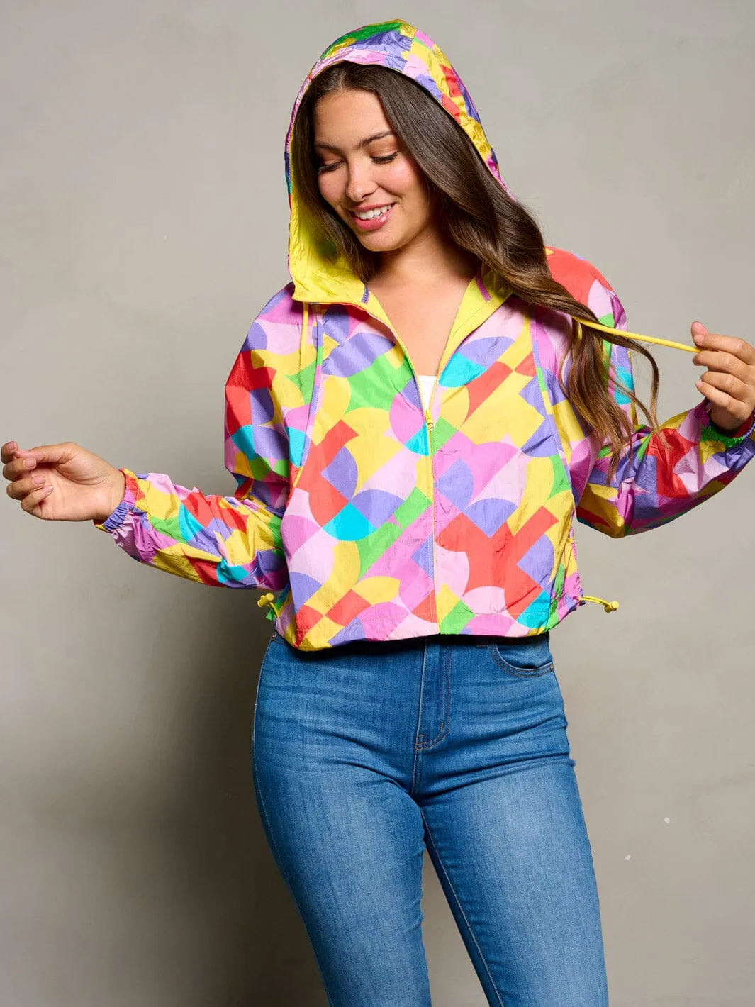 WOMEN'S LONG SLEEVE ZIP UP HOODED MULTI PRINT JACKET
