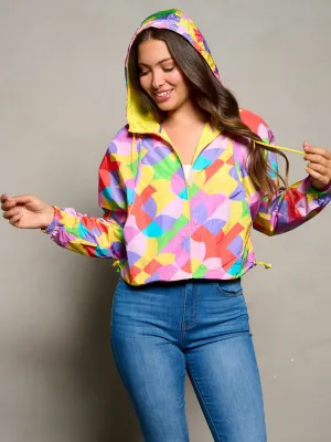 WOMEN'S LONG SLEEVE ZIP UP HOODED MULTI PRINT JACKET