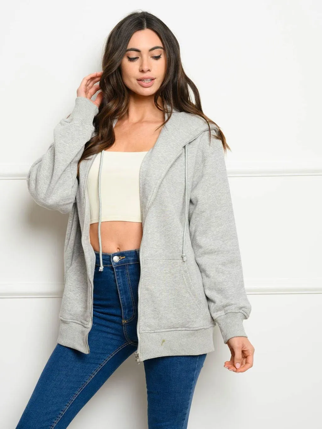 WOMEN'S LONG SLEEVE ZIP UP HOODIE JACKET