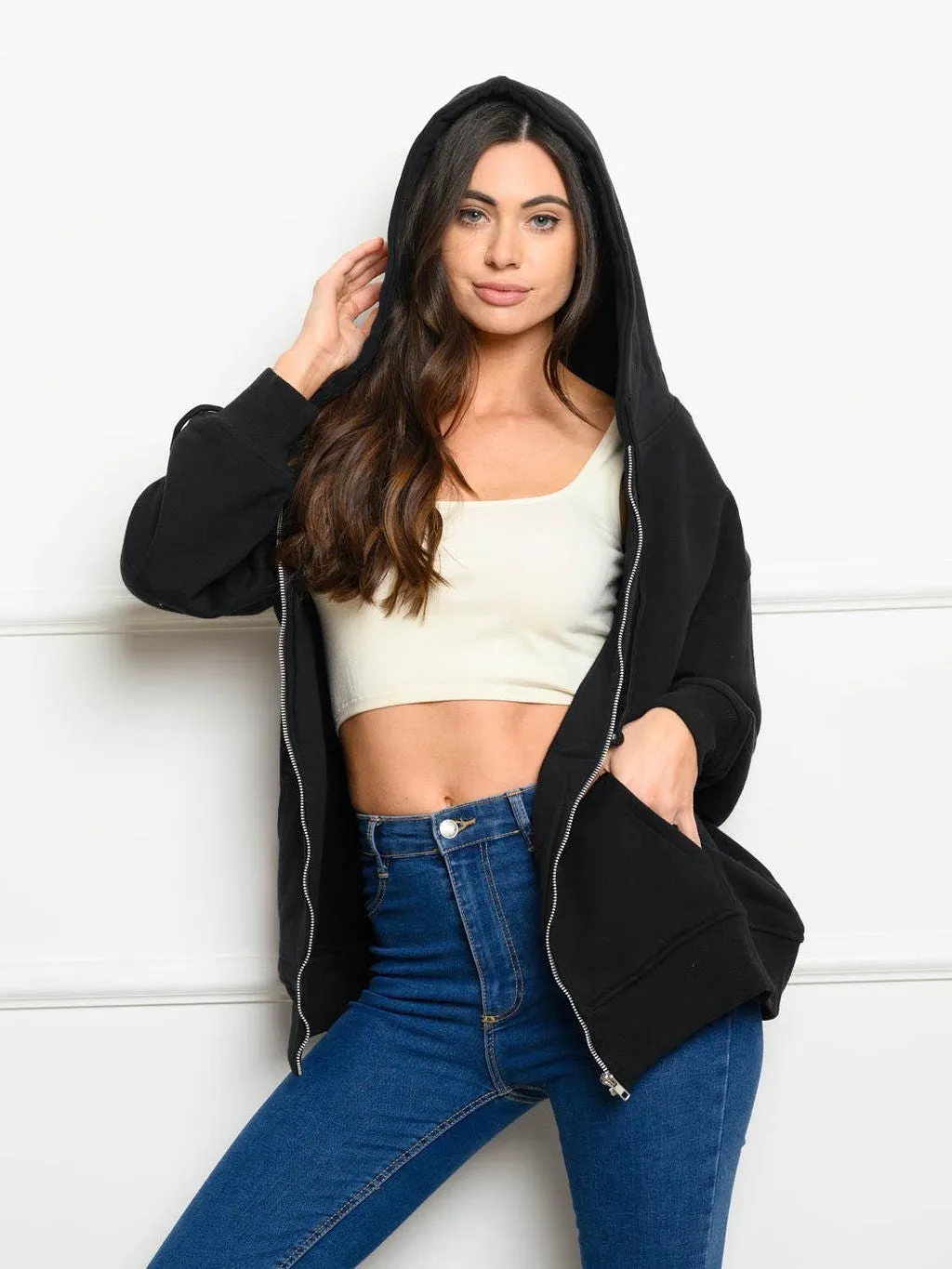 WOMEN'S LONG SLEEVE ZIP UP HOODIE JACKET