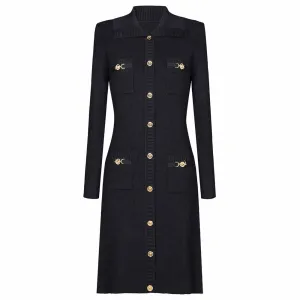Women's Sweater Dress Black Midi Knitted Dresses