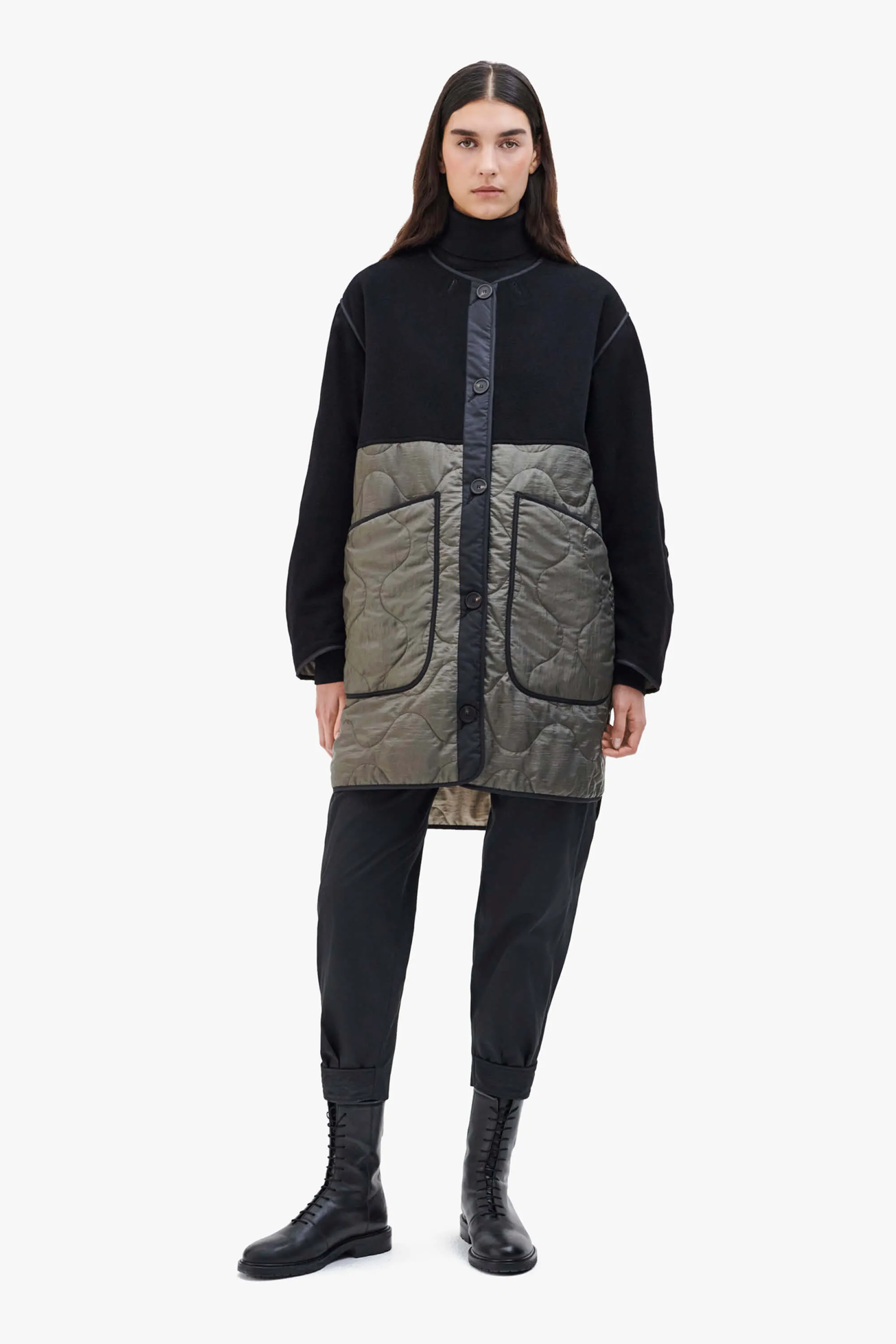 Wool Quilt Jacket - Black / Stone