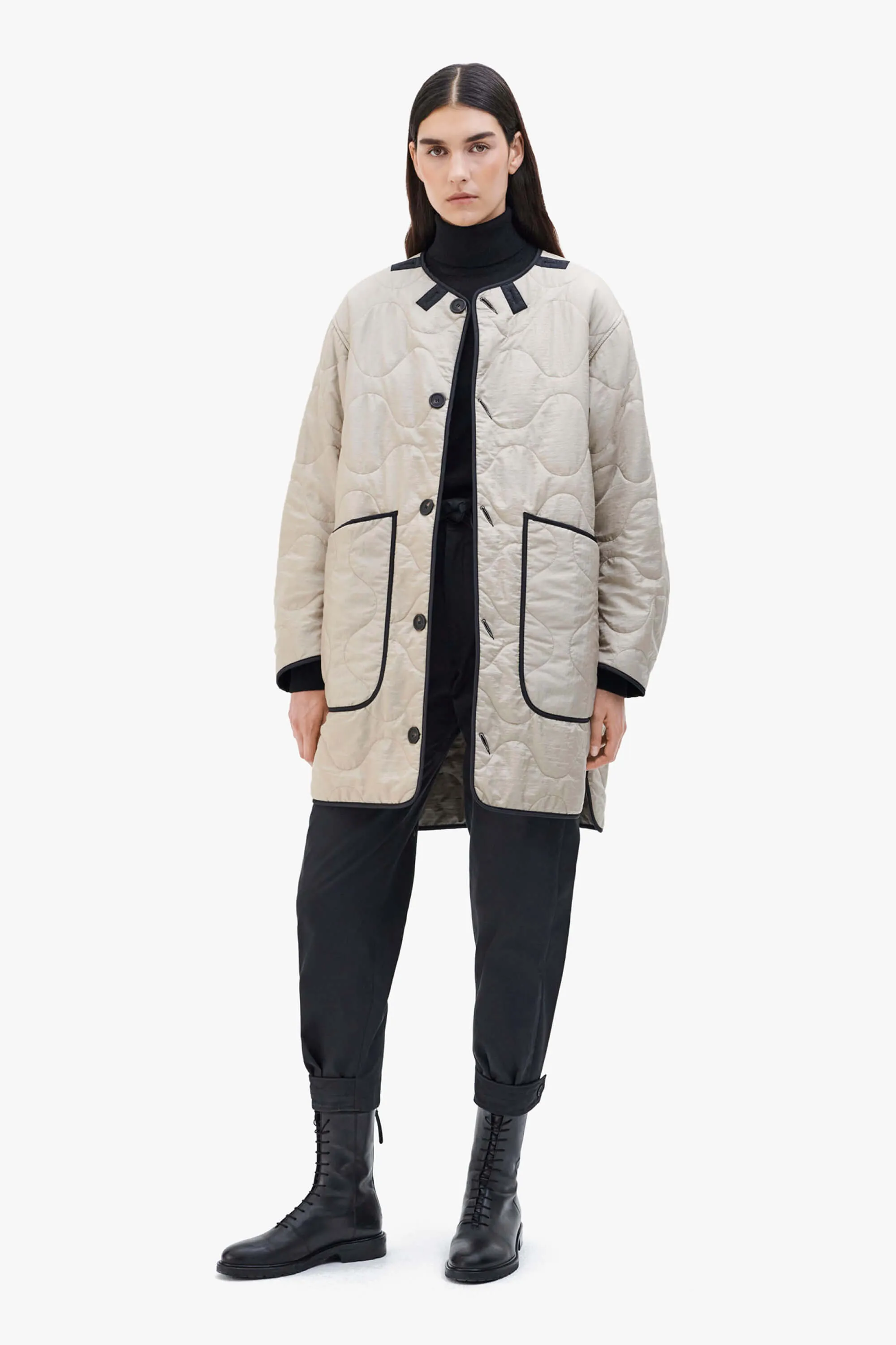 Wool Quilt Jacket - Black / Stone