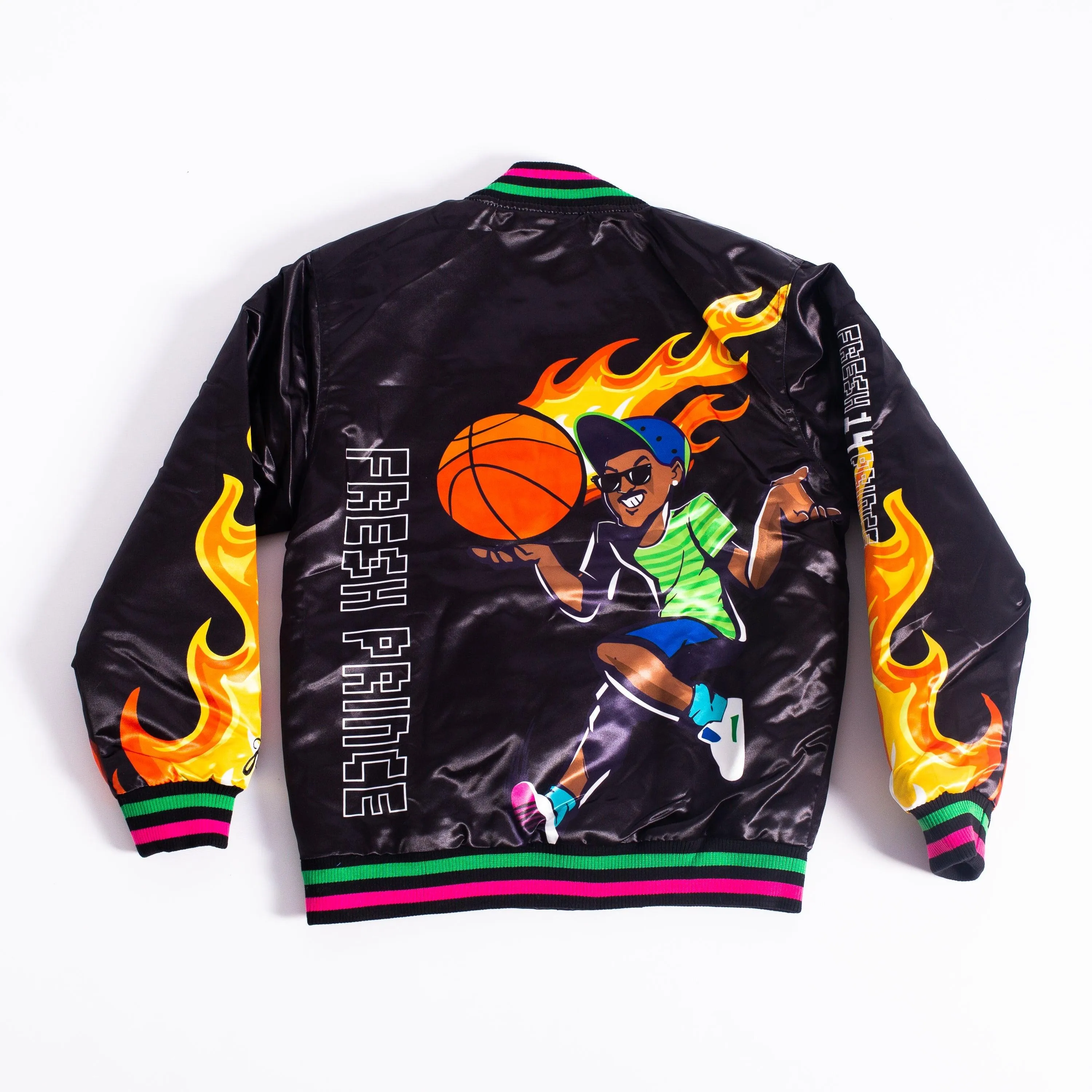 YOUTH BLACK FLAME FRESH PRINCE SATIN JACKET