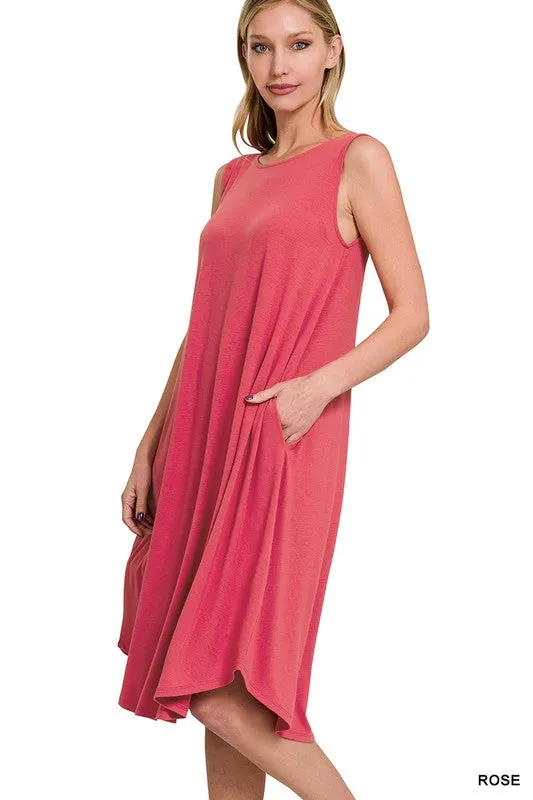 ZENANA Sleeveless Round Neck Round Hem Midi Dress