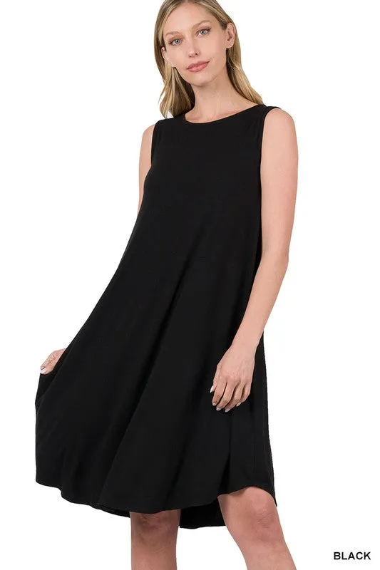 ZENANA Sleeveless Round Neck Round Hem Midi Dress