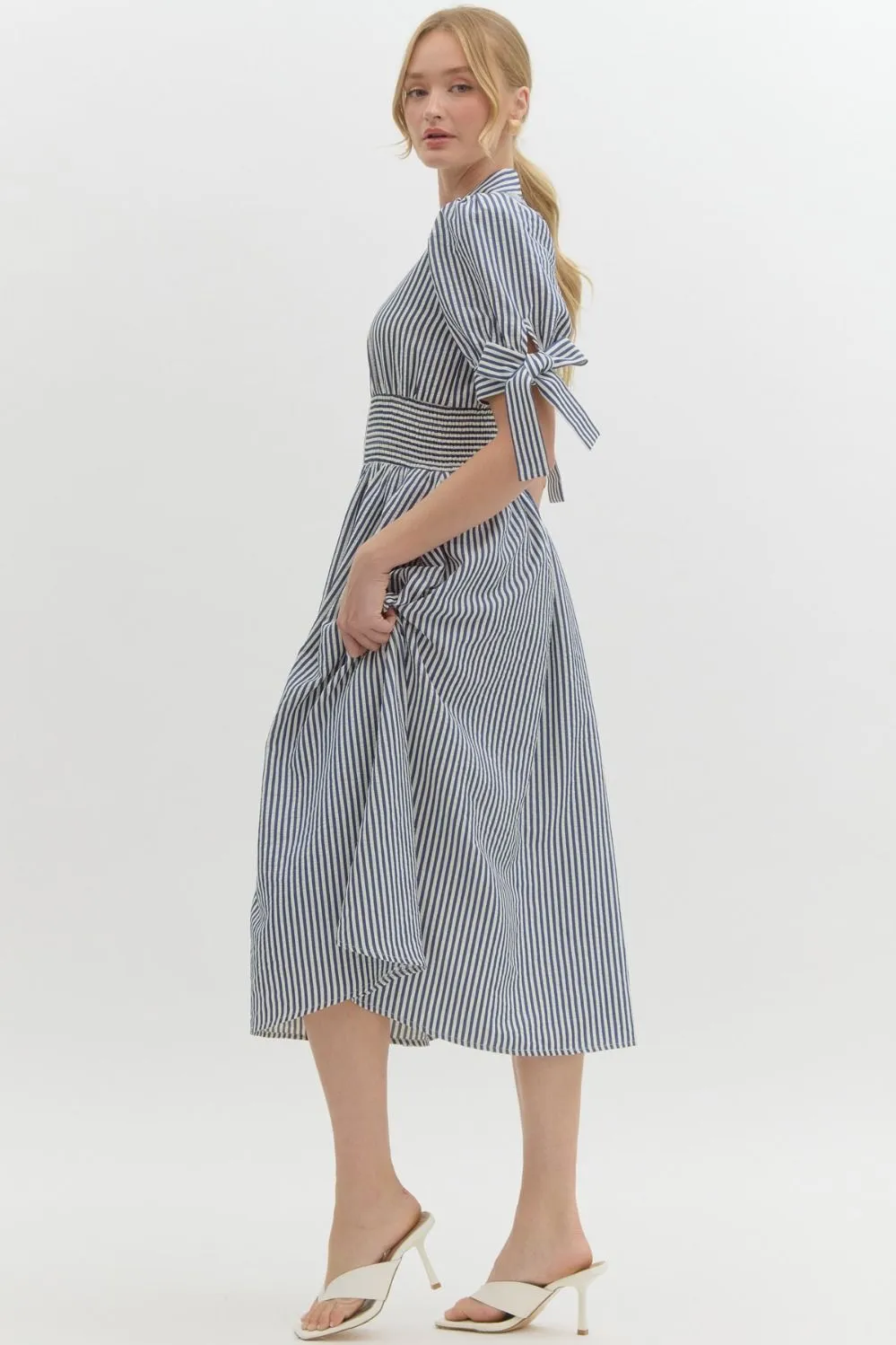 Zip front Pin Stripe Midi Dress