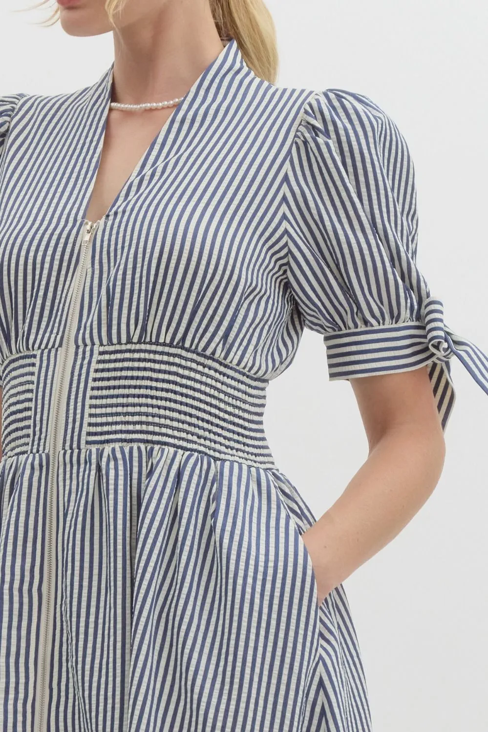 Zip front Pin Stripe Midi Dress