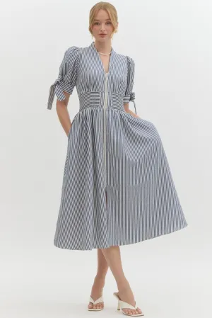 Zip front Pin Stripe Midi Dress
